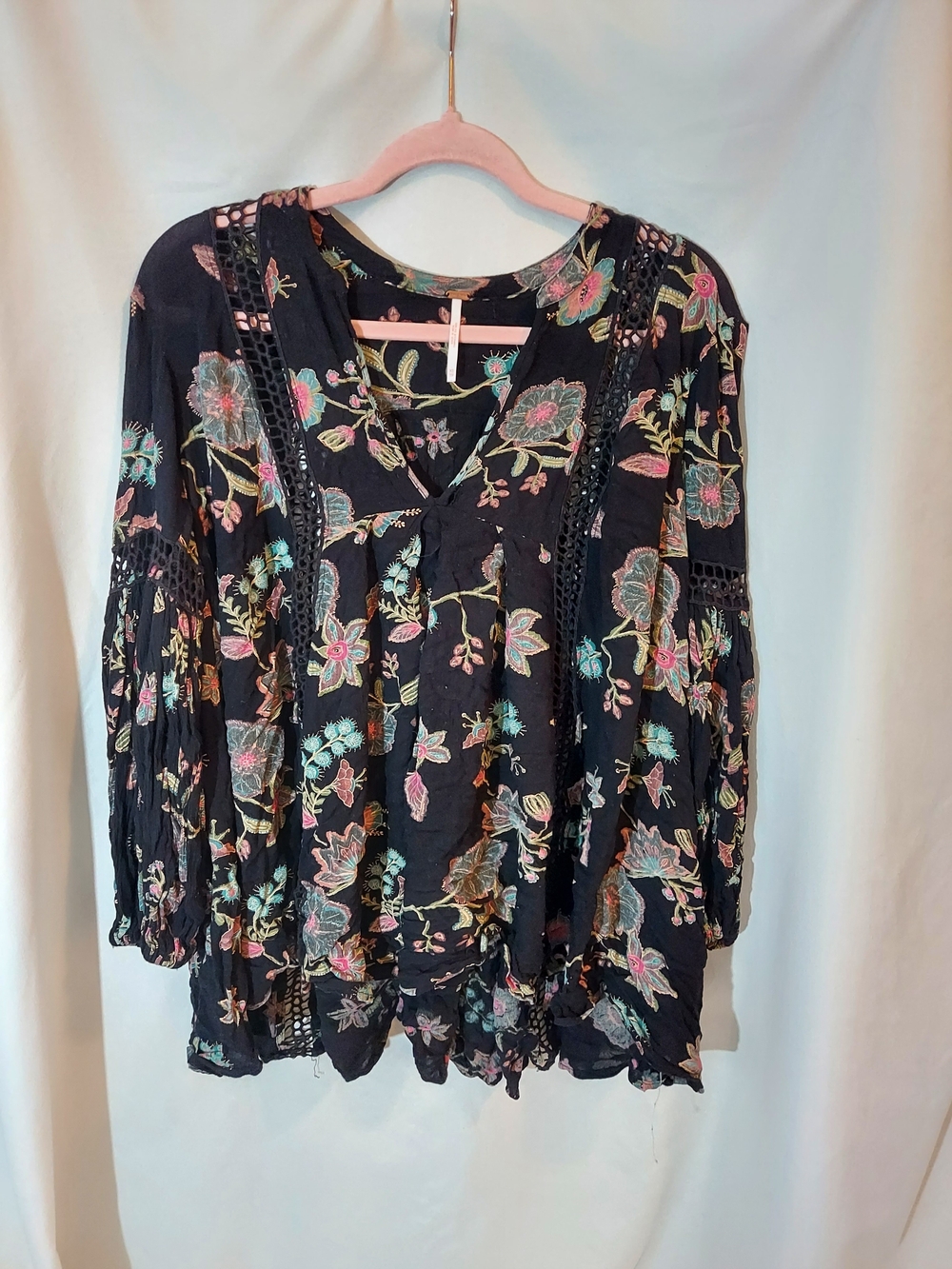 Free People Just The Two Of Us Floral Crochet Lace Boho Tunic Dress XS